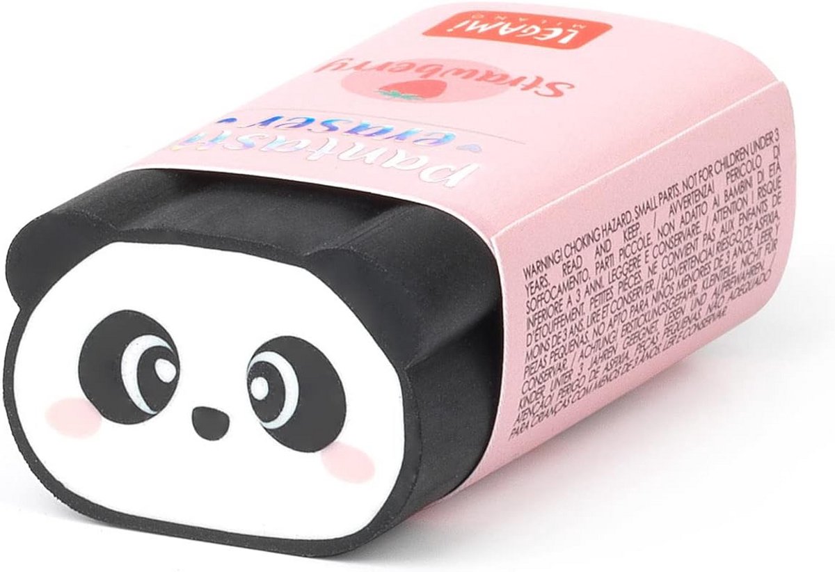 Geurrubber Panda - Vorm gum - Fouten corrigeren - Aardbeiengeur - 17 x 5 cm - Zwart