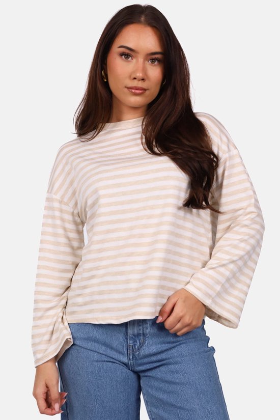 Getdrezzed Top - Maat: S - Gestreepte longsleeve in beige en wit