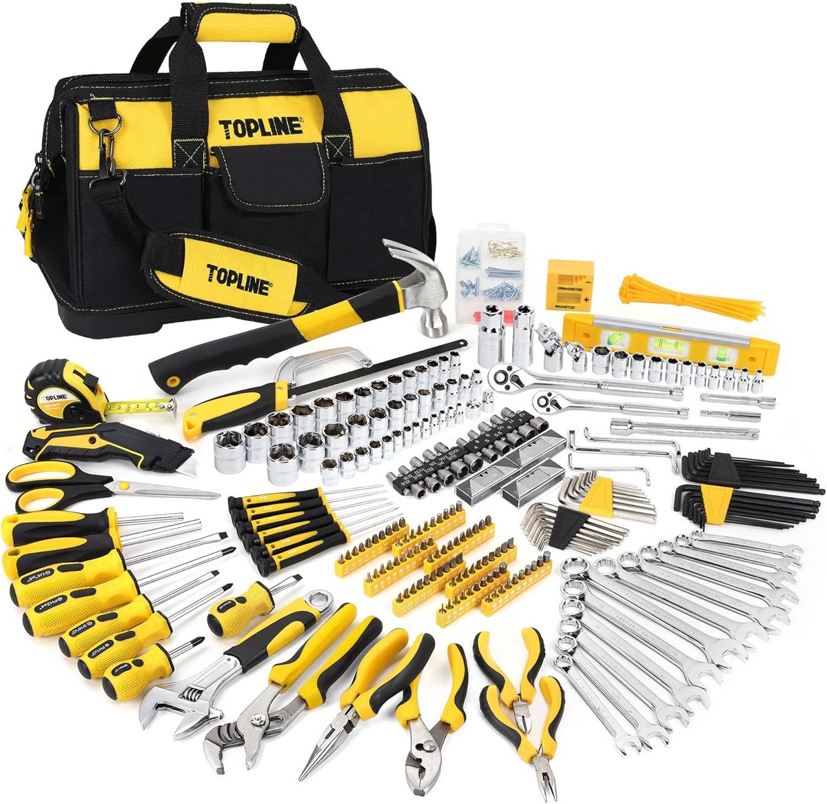 Gereedschapsset 446 Delen - Mechanisch Handgereedschap - Huishoudelijk Onderhoud - Inclusief Gereedschapstas - 16 Inch Tas - Grijs