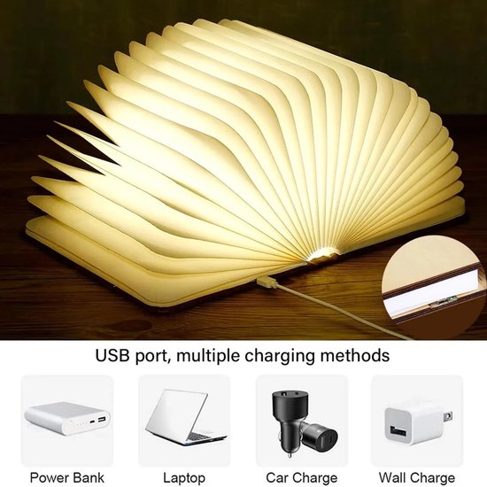 LED Faltbare Boeklamp - USB Oplaadbaar - Warmwit Stille Nachtlamp - 360° Draaibaar - Sfeerverlichting voor Nachtkastje & Lezen — afbeelding 2