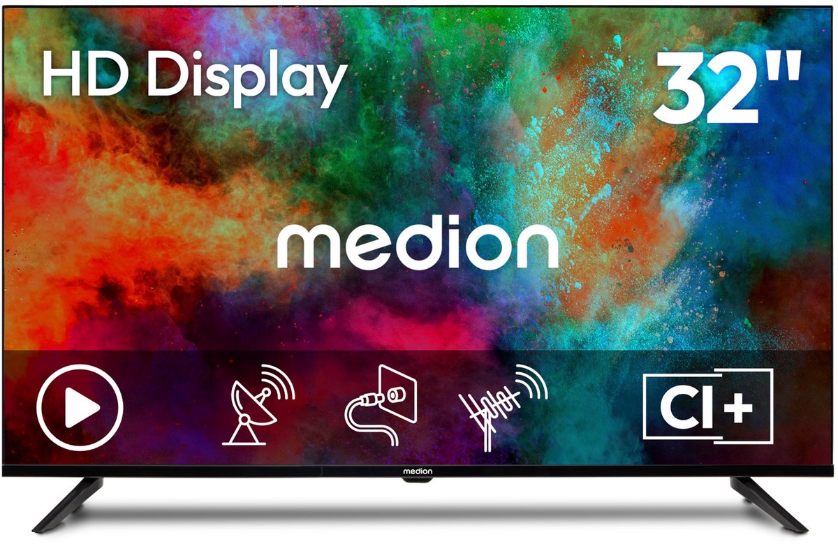 MEDION 80 cm (32 Zoll) HD Fernseher (Triple Tuner Receiver DVB-T2 DVB-C DVB-S2, 2 x HDMI, USB, Mediaplayer, VESA, CI+, MD 832002)