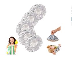 50/100Pcs Reusable Aluminium Foil Food Covers, Elastic Stretch Fit Plate Covers for Food, Heavy Duty Kitchen Foil Insulation Covers for Bowls, Picnics, Parties, Fits 10-28cm Containers (100Pcs)