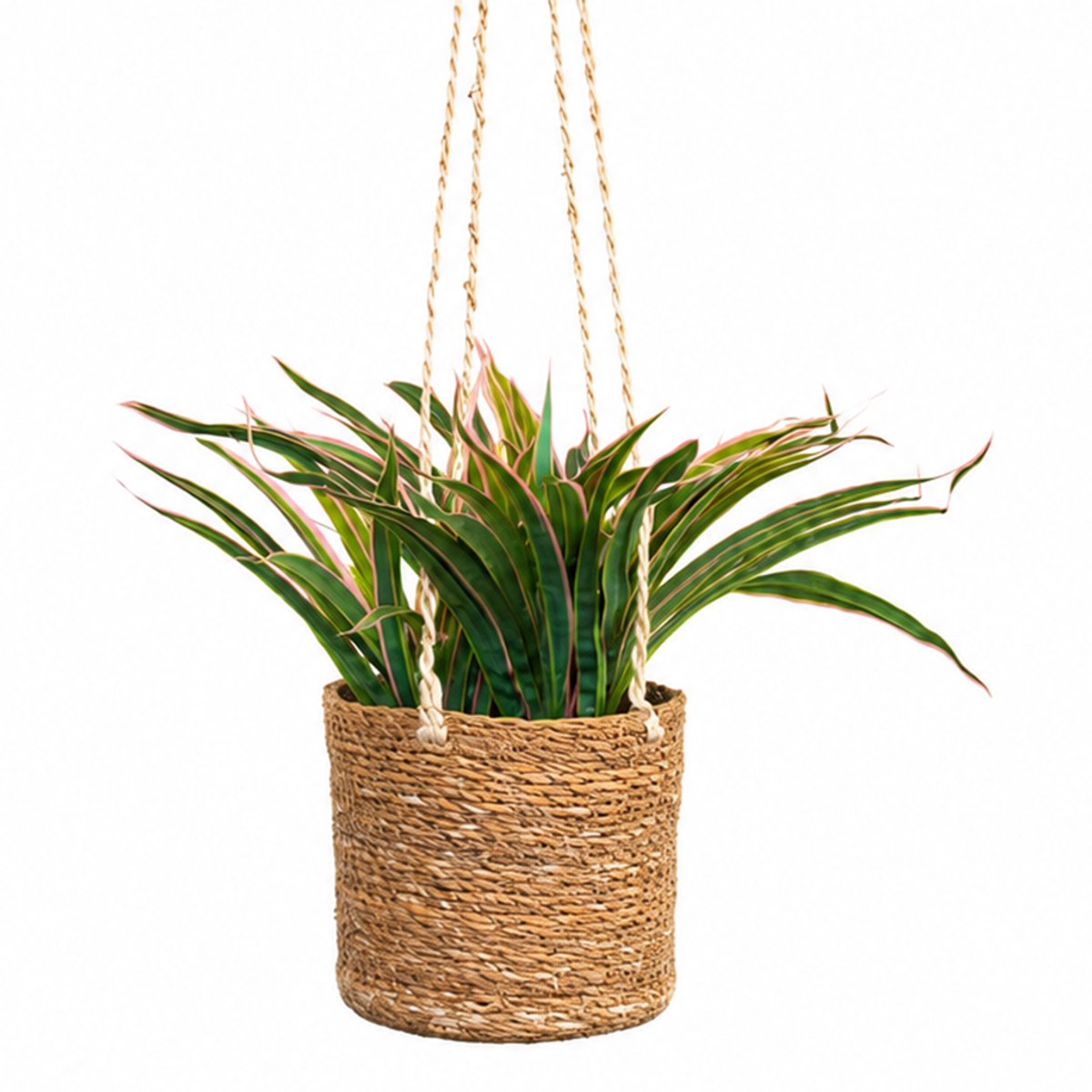 HTT Decorations Kunstplant Siergras roze in hangmand naturel L100cm