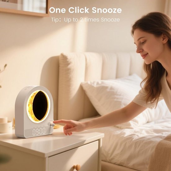 Lichtwekker Zonsopgang - Wake-up light - Rustig Ontwaken - Simuleert Maanlicht - 10x15x15 cm - Wit — afbeelding 2