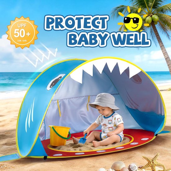 Baby Strandtent - Haai Pop-Up Tent - UV-Bescherming - Draagbaar - Geschikt voor Strand, Zwembad, Reizen en Kamperen — afbeelding 5