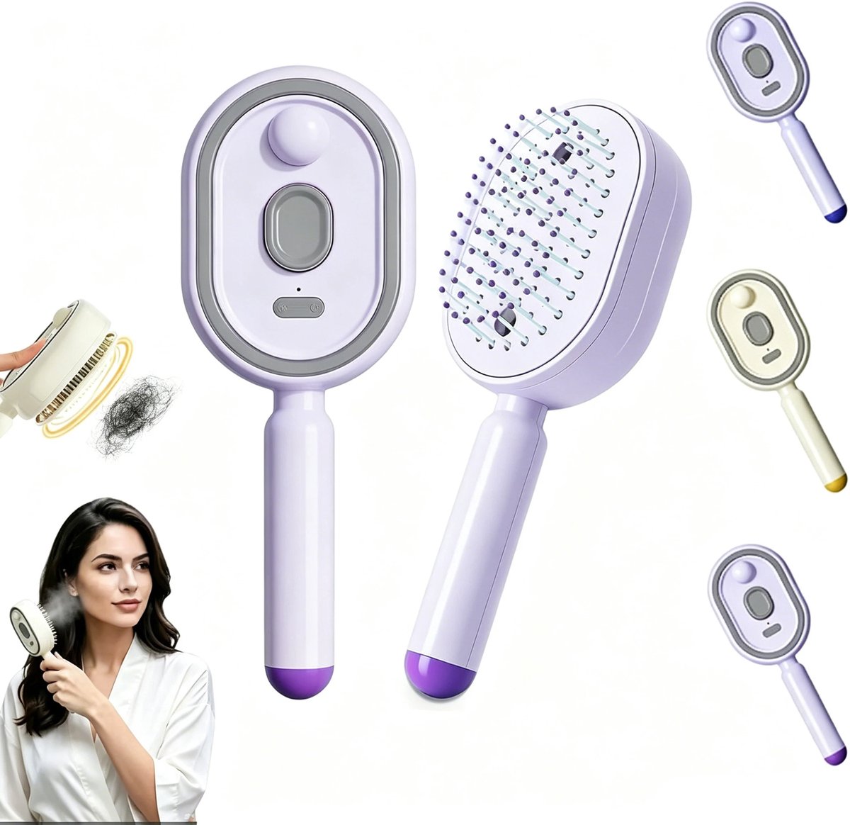Elektrische Stoomborstel - oplaadbare stoomstijltang met spray - Multifunctionele Stoom Haarborstel - voor pluisbestrijding, gladde styling thuis of op reis - Paars