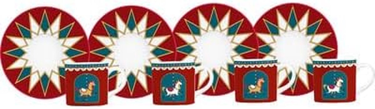 Set van 4 koffiekopjes en schoteltjes Winter Wonderland kerstdesign