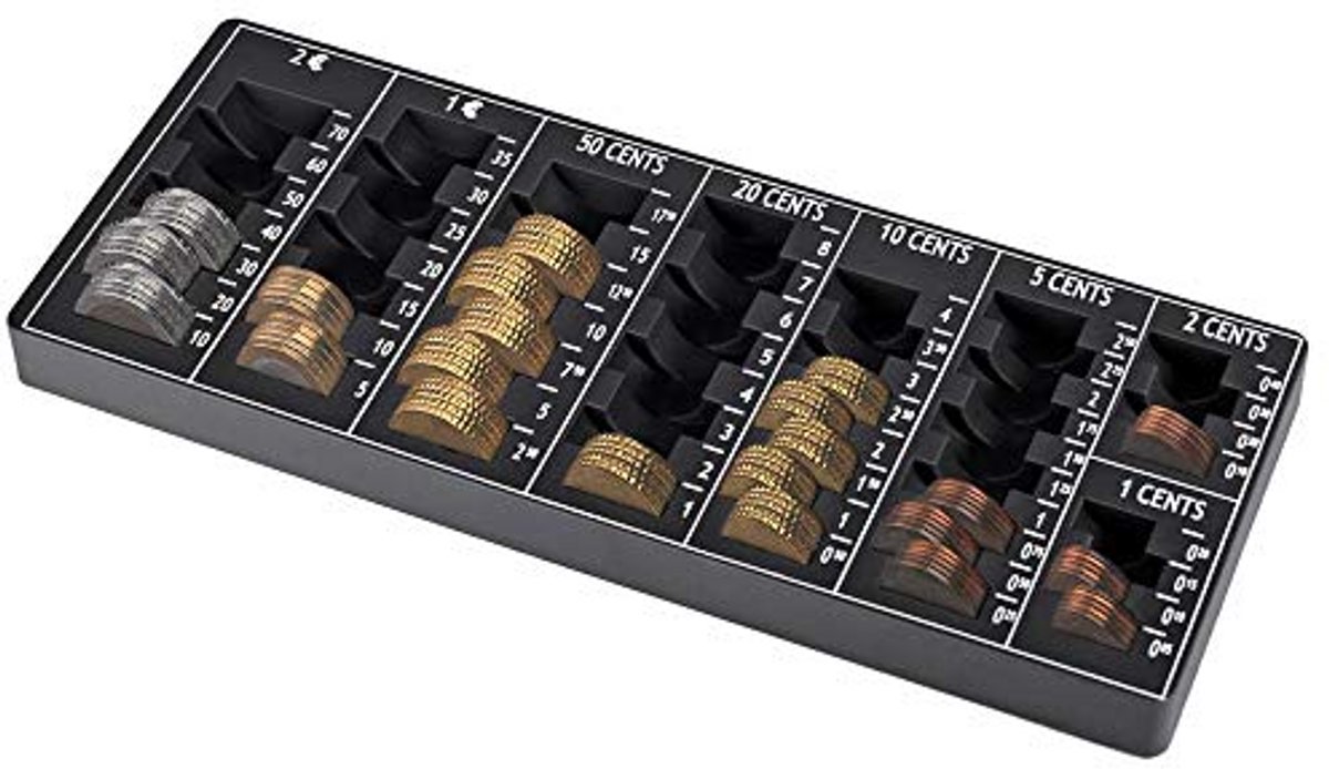 Geldtelplank - Kleingeld organizer - Snel geld tellen - 8 muntsleuven - 12 inch - Zwart