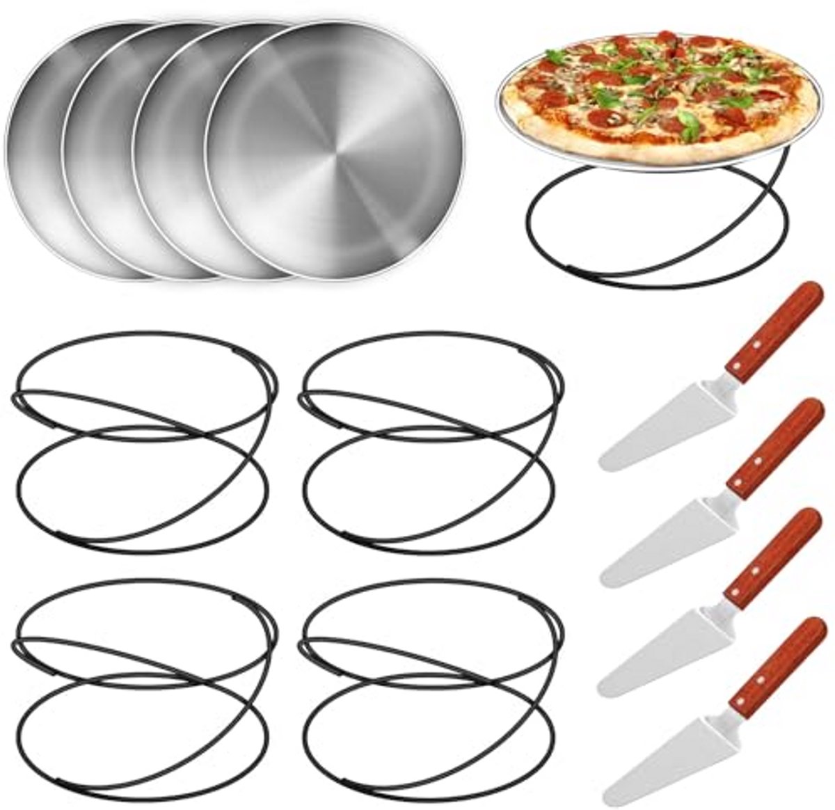 Pizza Serveerset - Bakgerei Set - Feestelijk Serveren - Stapelbaar Ontwerp - 12 Delig - Zwart