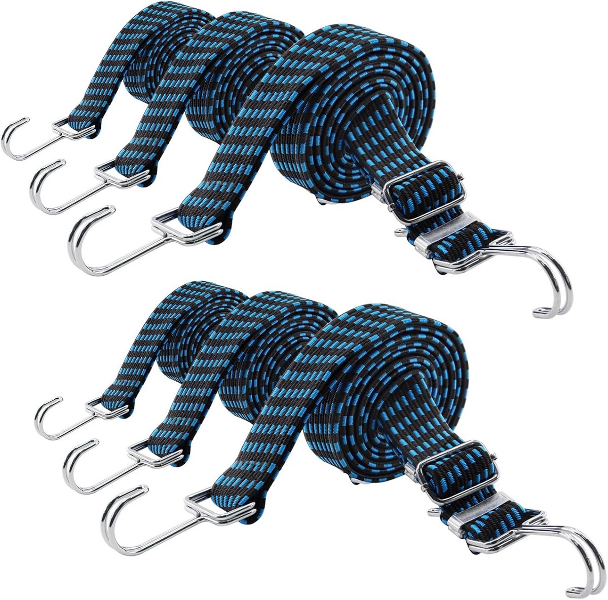 Spanbanden met Haken - Elastische Spanners - Lading Zekeren - Verstelbaar Plat Ontwerp - 6 Stuks Variabel - Blauw