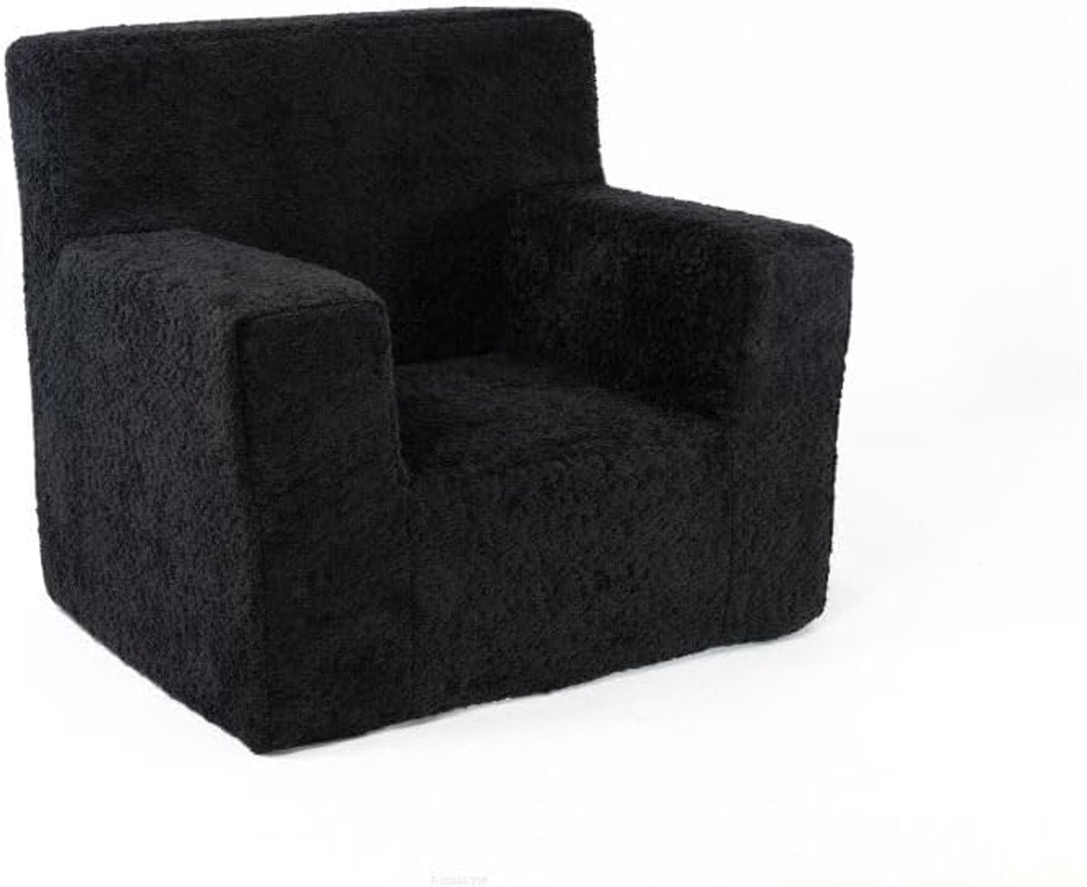 Kinderstoel - Kindermeubel Zacht - Spelen en Ontspannen - Teddy stof - 51 x 47 x 34 cm - Zwart