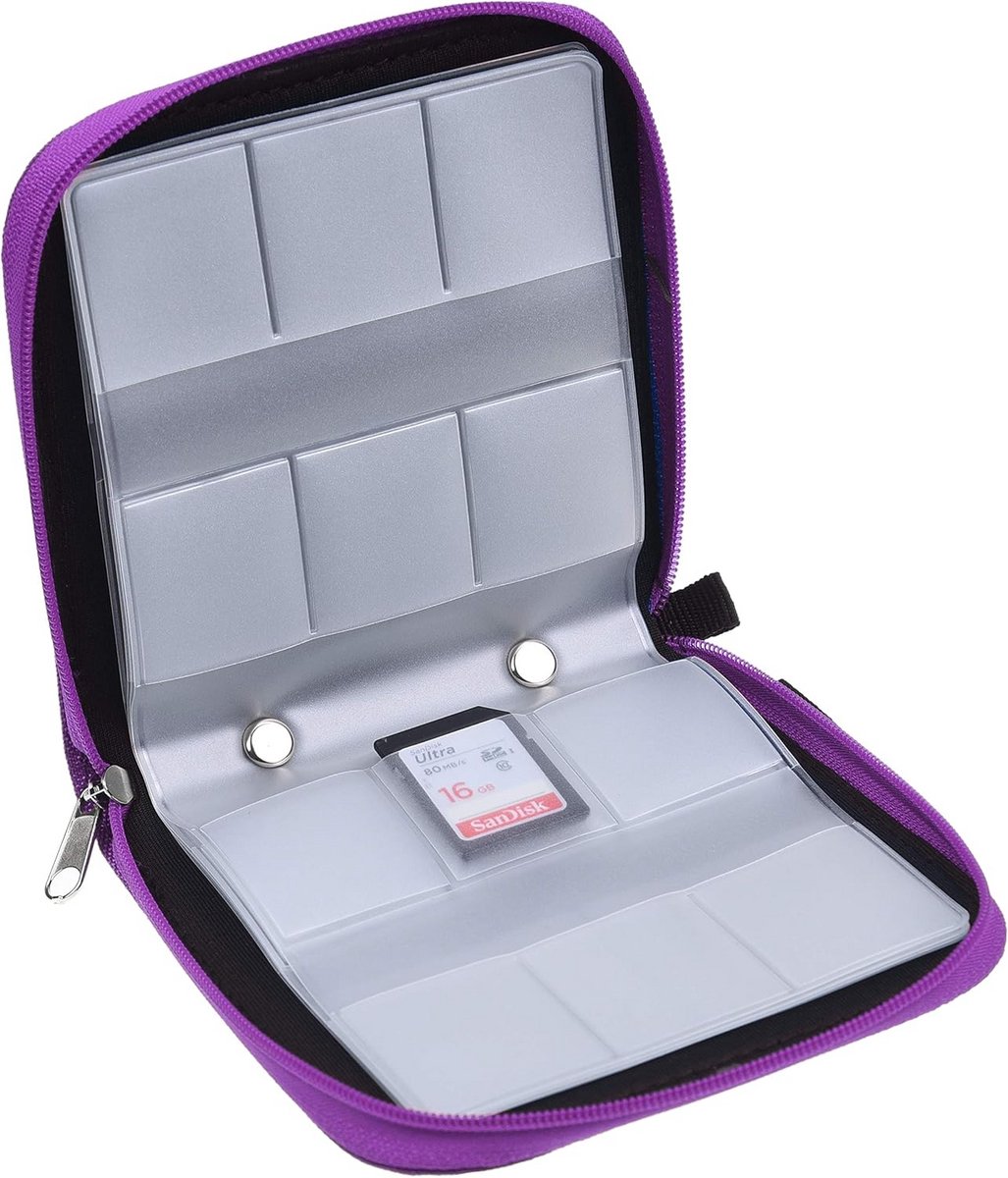 Geheugenkaart Organiser - Kaarthouder Opslag - Gegevens Beschermen - 44 Kaarten Slots - 10 x 5 x 3 cm - Paars