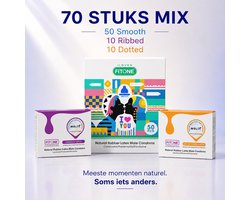 condooms mix-70 stuks- condooms normaal met glijmiddel 50 stuks+condooms ribbels 10 stuks +condooms noppen 10 stuks-condooms 52mm- condooms voordeelverpakking-FiTONE