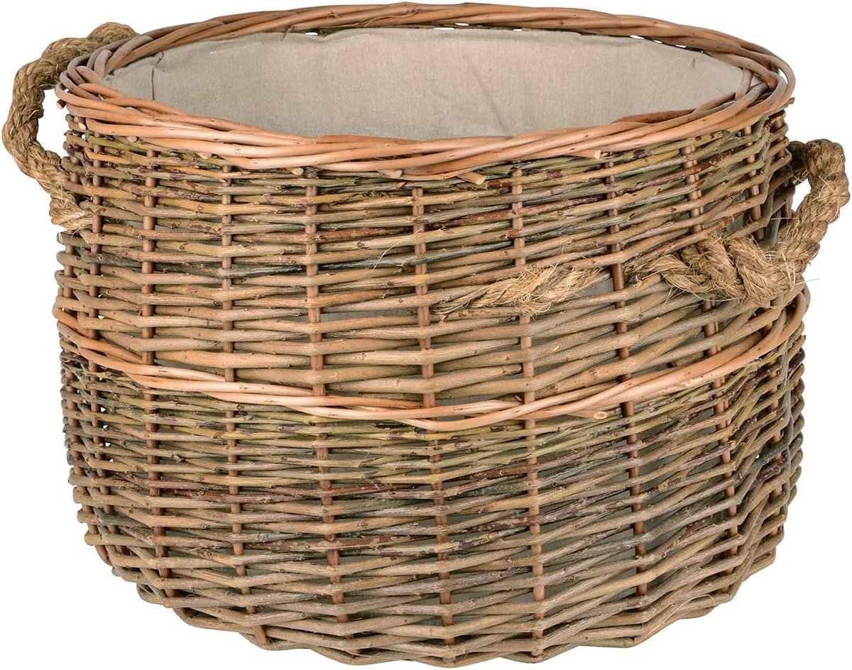 Mand van wilgentenen - Opbergmand Decoratie - Haardhout Opslag - Natuurlijke Jute Voering - 40 x 40 x 33 cm