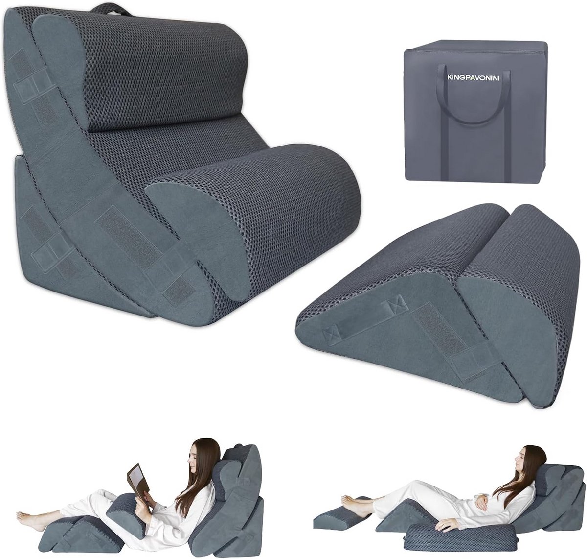 Orthopedische Kussens - Schuine Kussens - Comfortabel Zitten - Set van 6 - Groot formaat - Grijs