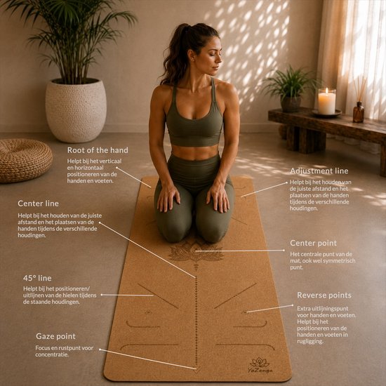 YoZenga Premium yoga mat natuurlijk kurk Lotus Flower - inclusief gratis draagriem van YoZenga — afbeelding 2