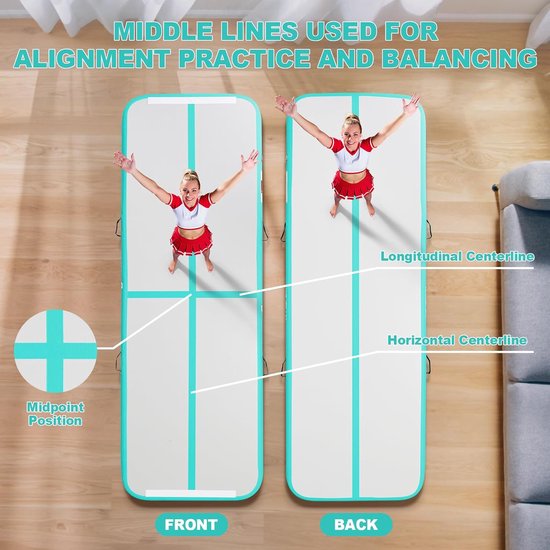 Opblaasbare turnmat - Air track set - Gymnastiek en yoga - Met luchtpomp - 4 meter lang - Blauw — afbeelding 2