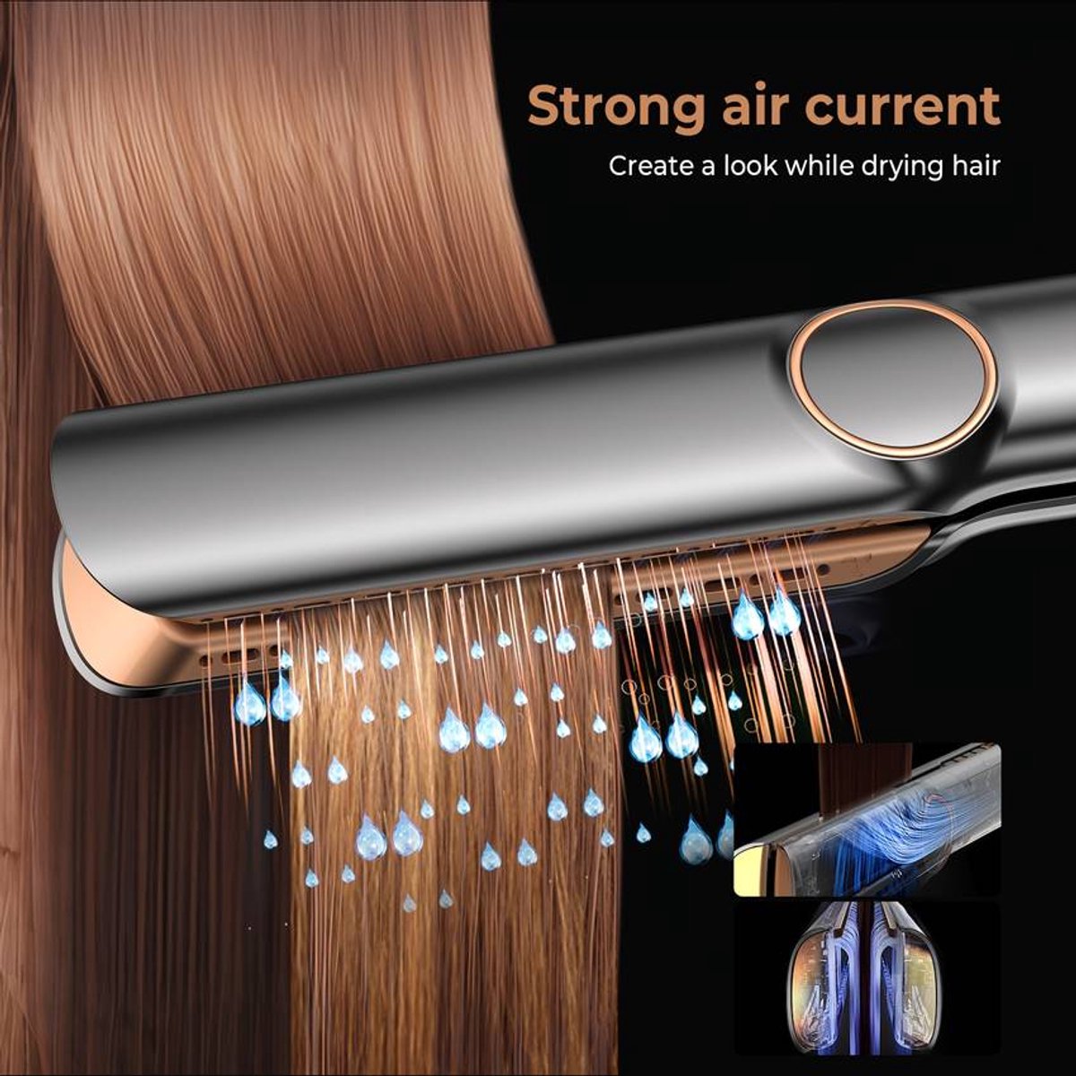 2-in-1 Stijltang & Föhn - Nat/Droog Gebruik met Hoge Luchtstroom, Snelle Opwarming, Geen Hittebeschadiging Geschikt voor Nat/Droog Haar, EU Stekker (Compatibel met Europese Stopcontacten)