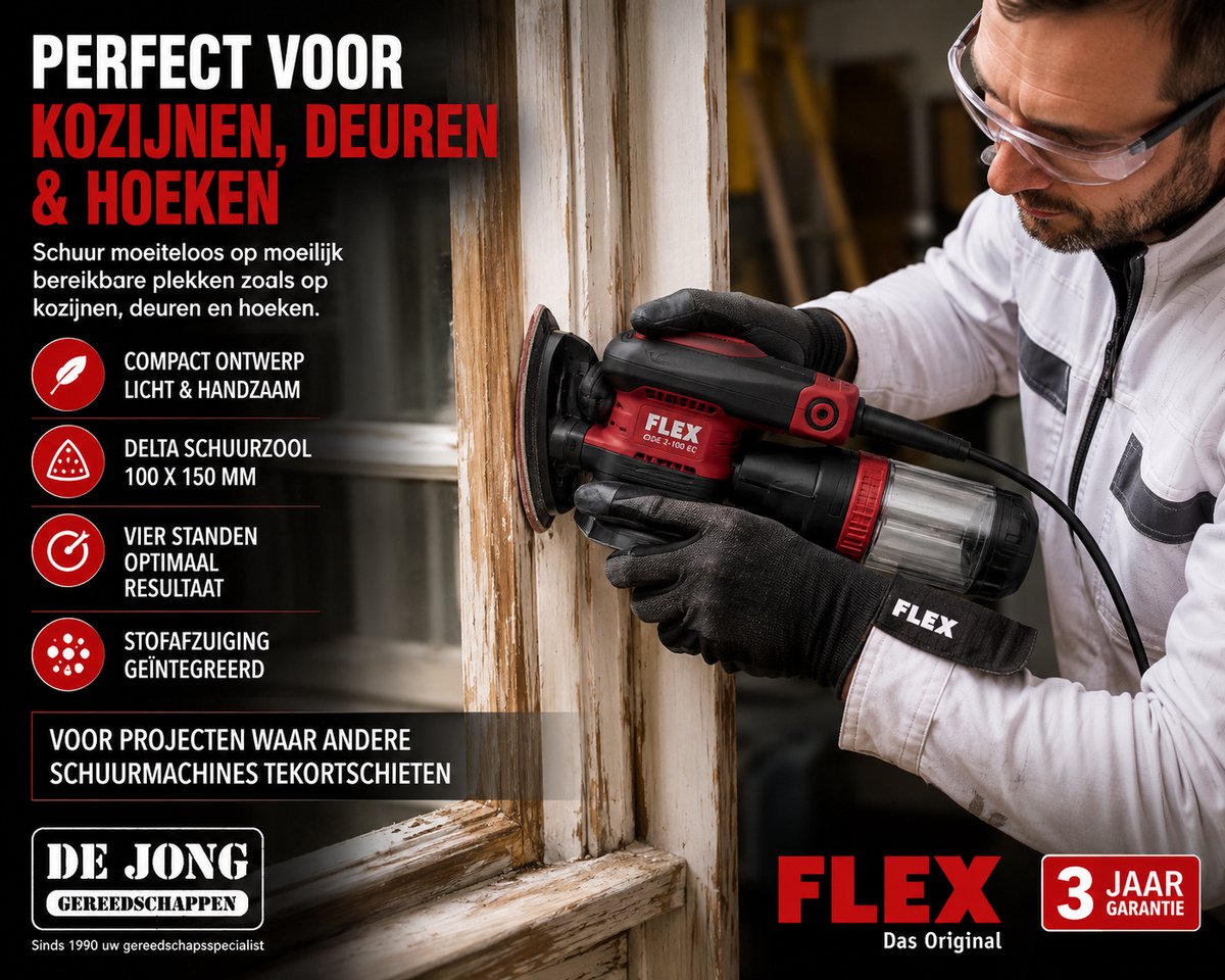 FLEX ODE 2-100 Delta Schuurmachine - Koolborstelloos - Met stofafzuiging - Excentrisch roterend - Lichtgewicht behuizing - Regelbaar toerental - Klittenband schuurpad - Zachte aanloop - Herstartbeveiliging – foto 3