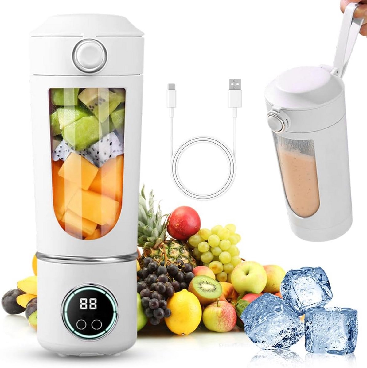 Draagbare Blender - Smoothie Maker - Gezonde Drankjes Maken - 12 Roestvrijstalen Messen - 700ml Capaciteit - Wit