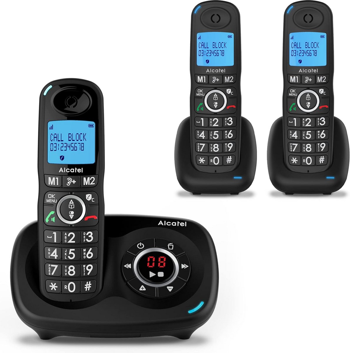 Draadloze Telefoon - Antwoordapparaat Trio - Thuis Bellen - Oproepblokkering Functie - 3 Handsets - Zwart