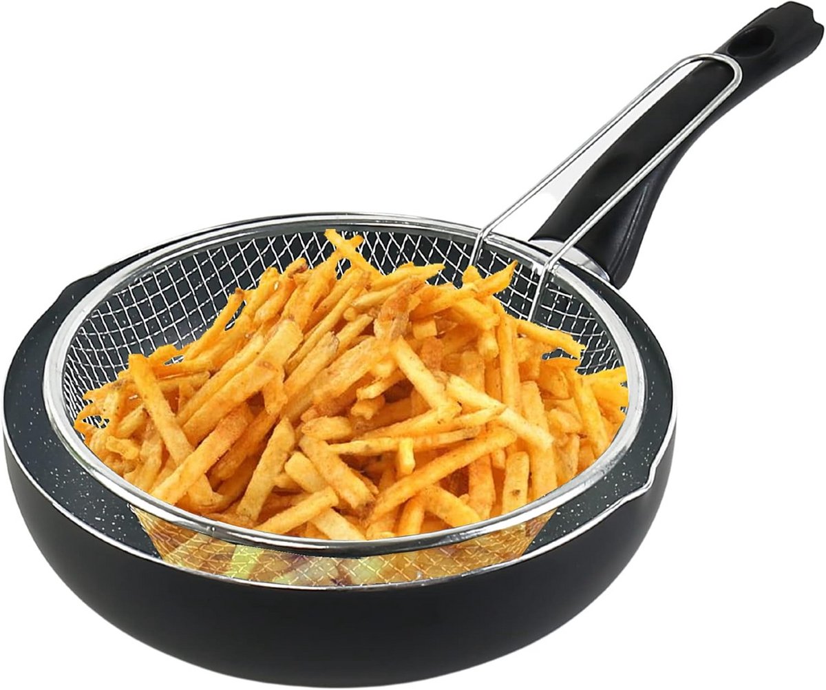 Aluminium Koekenpan - Bakpan met mand - Groenten en vlees bakken - Keramische antiaanbaklaag - 24 cm diameter