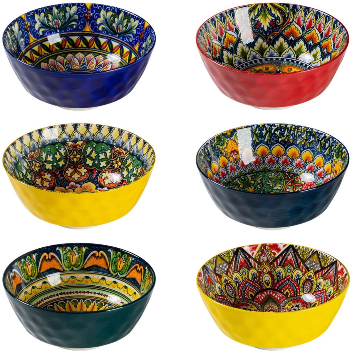 Dailygoods- Soepkom Set van 6 - Keramisch met Reactief Glazuur - 360 ml - Boheemse Stijl - Vaatwasmachinebestendig - Kleurrijke Slakommen - Kom