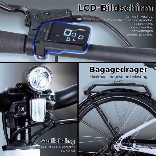 Urbano Elektrische Stadsfiets 28 Inch - 250W Ananda Achterwielmotor - 417,6Wh Accu - 95% Voorgemonteerd - Tot 90 km Actieradius - Shimano 7 Versnellingen - Hydraulische Schijfremmen - IJsblauw glanzend — afbeelding 4
