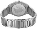 Zilverkleurig herenhorloge met blauwe wijzerplaat, metalen band en gesp met BERING logo.