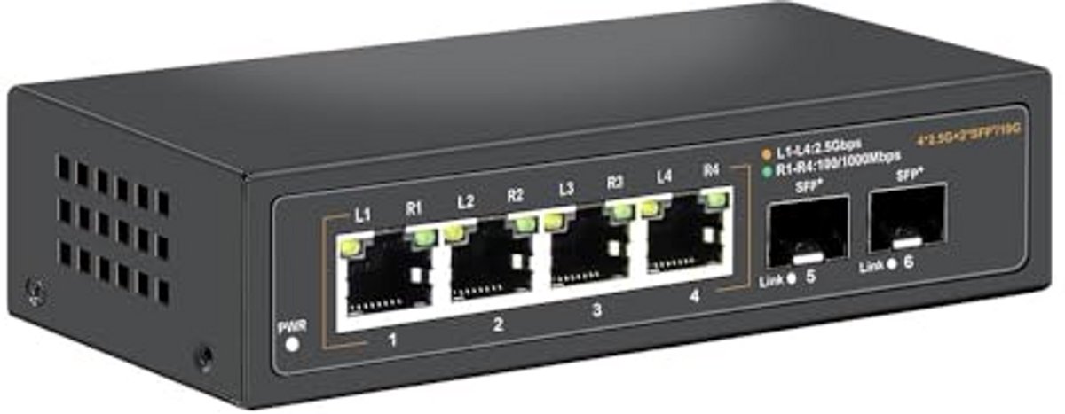 Netwerk Switch - Ethernet Hub - Snelle Dataoverdracht - Meerdere Hoge Snelheid Poorten - 4x 2.5G 2x 10G - Wit