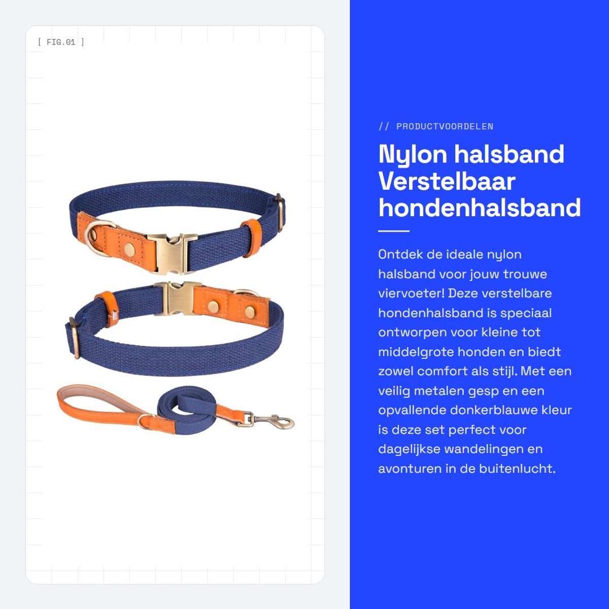 Dailygoods- Halsband Verstelbaar - Nylon/Hondenriem - Veiligheidsgesp - Lichtgewicht/Huidvriendelijk - Sneldrogend - Geschikt voor kleine/middelgrote/grote honden - Hondenhalsband