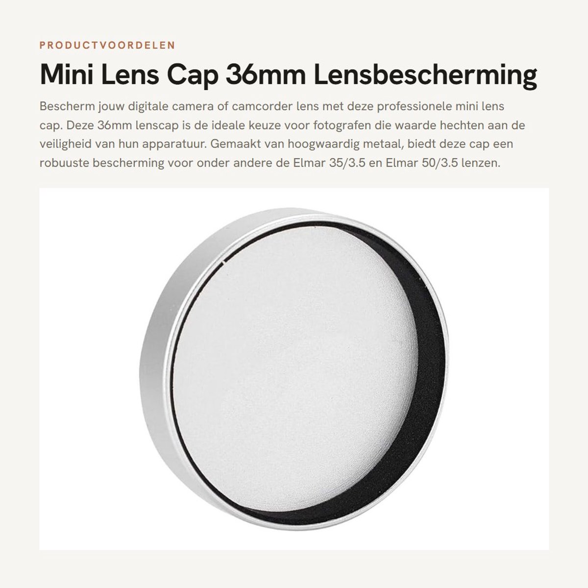 Dailygoods- Lensdop 36 mm - Professionele Lensdop - Geschikt voor A36 L39 Lens - Bescherming tegen Water/Stof/Krassen - Hoogwaardig Legeringsmateriaal - Eenvoudig te Gebruiken - Lenskap
