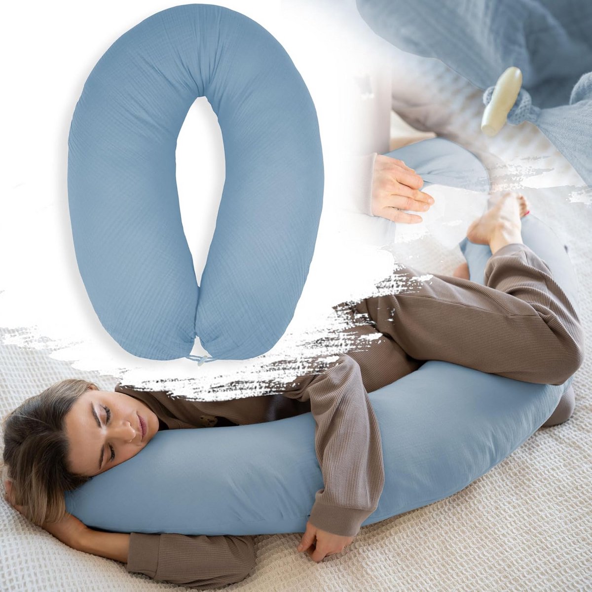 Ergonomisch XXL voedingskussen 190 x 30 cm - Biologisch Mousseline Katoen - Ideaal Zwangerschaps- en Zijslaapkussen