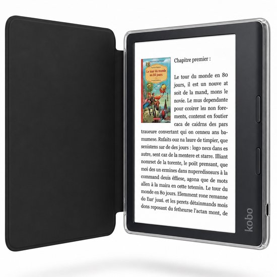 Housse compatible avec Kobo Libra Colour / Libra 2 - Sleepcover magnétique - Coque arrière transparente - Noir