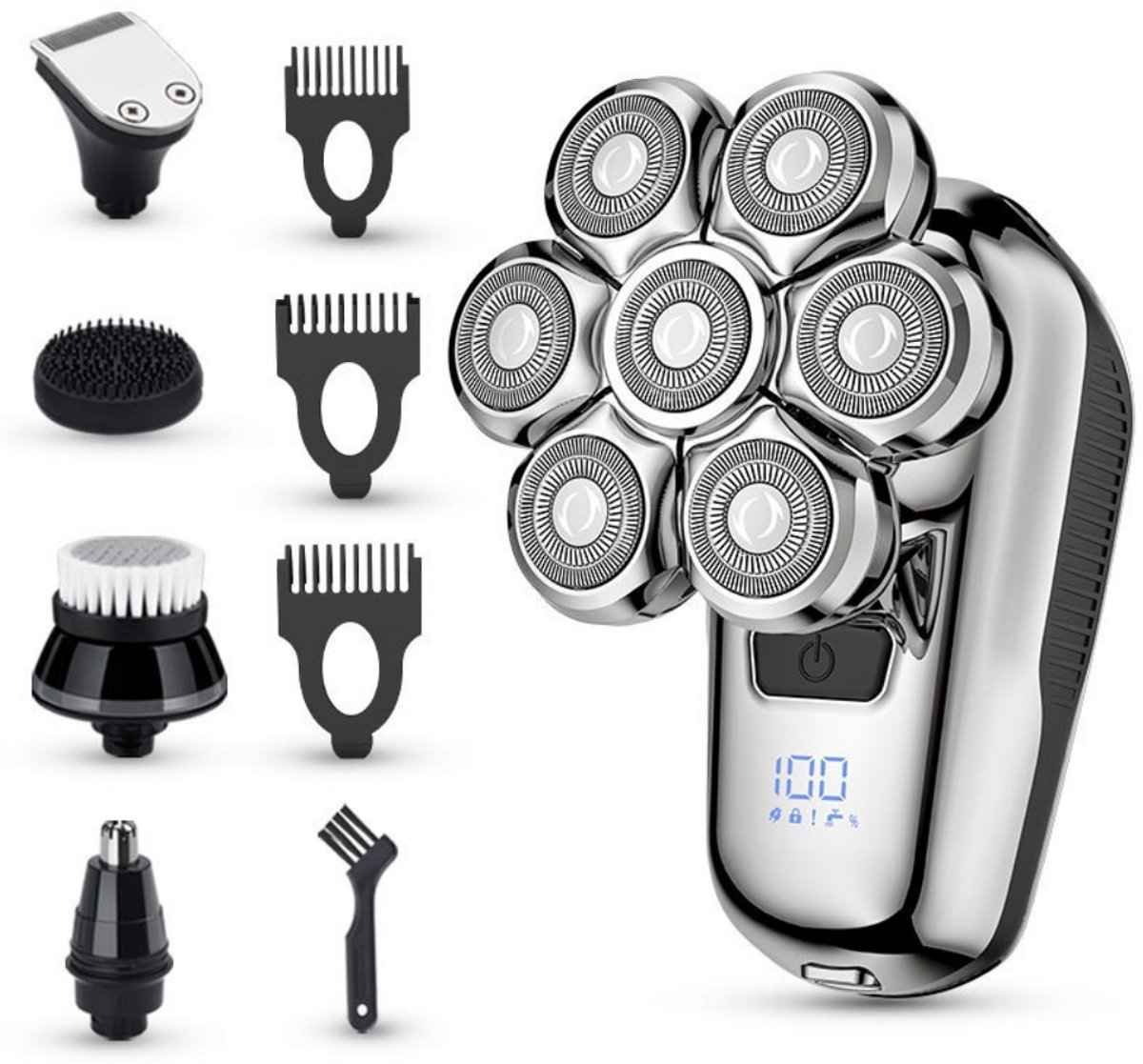 Kaal Hoofd Scheerapparaat voor Mannen – Verbeterde 7D Magnetische Kale Hoofd Scheerapparaat voor Mannen – IPX7 Waterdicht Nat/Droog Elektrisch Scheerapparaat – Baardverzorgingsset met LED-scherm – Gemakkelijk schoon te maken – Opladen via USB-C