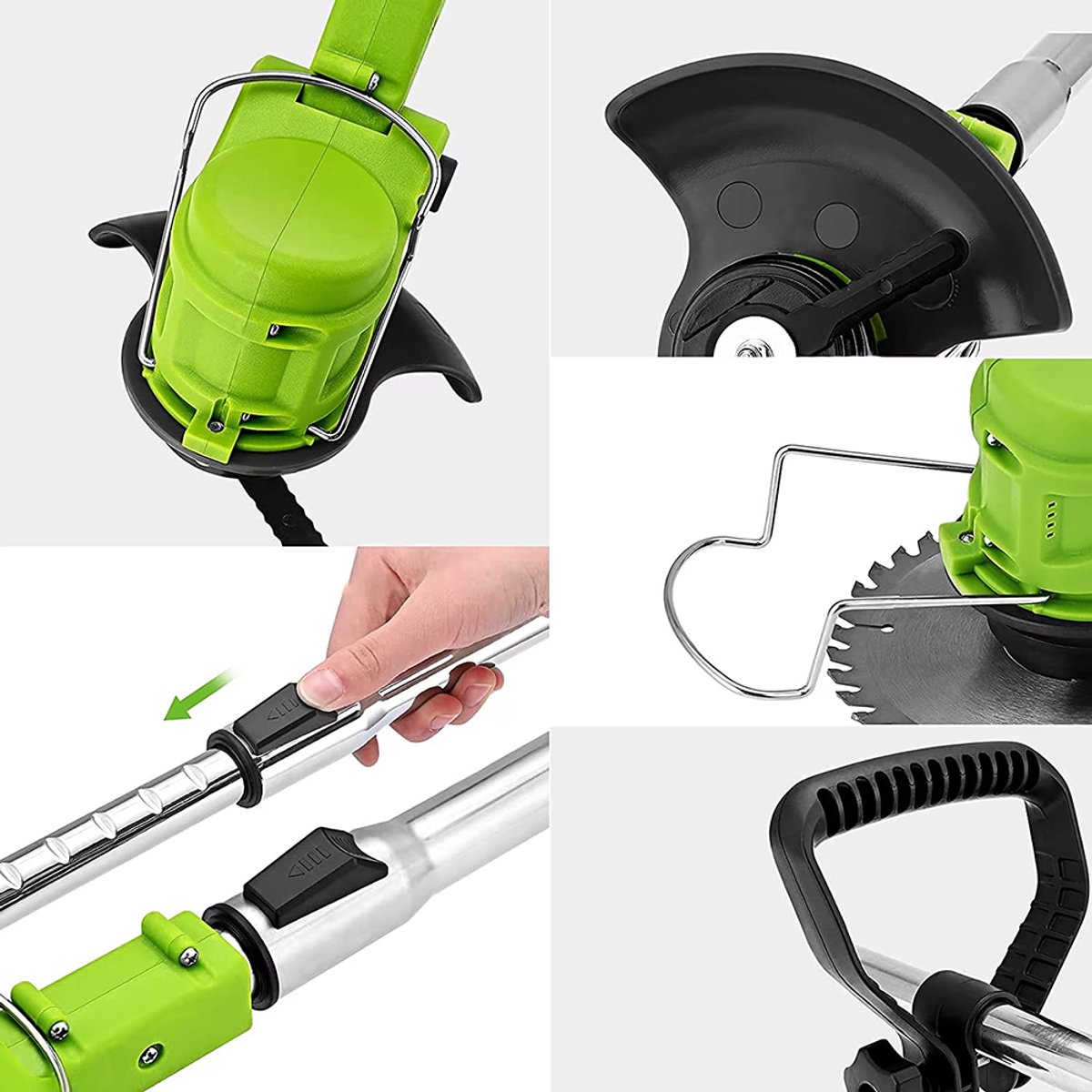 Green-Power Lithium-ion Grasmaaier – Compacte Multifunctionele Grasmaaier voor Thuisgebruik – Oplaadbaar Handgereedschap voor het Snoeien van Takken en Gazon – D-vormig Handvat – Accuduur van 45-60 minuten – Telescopische Handgreep – foto 6