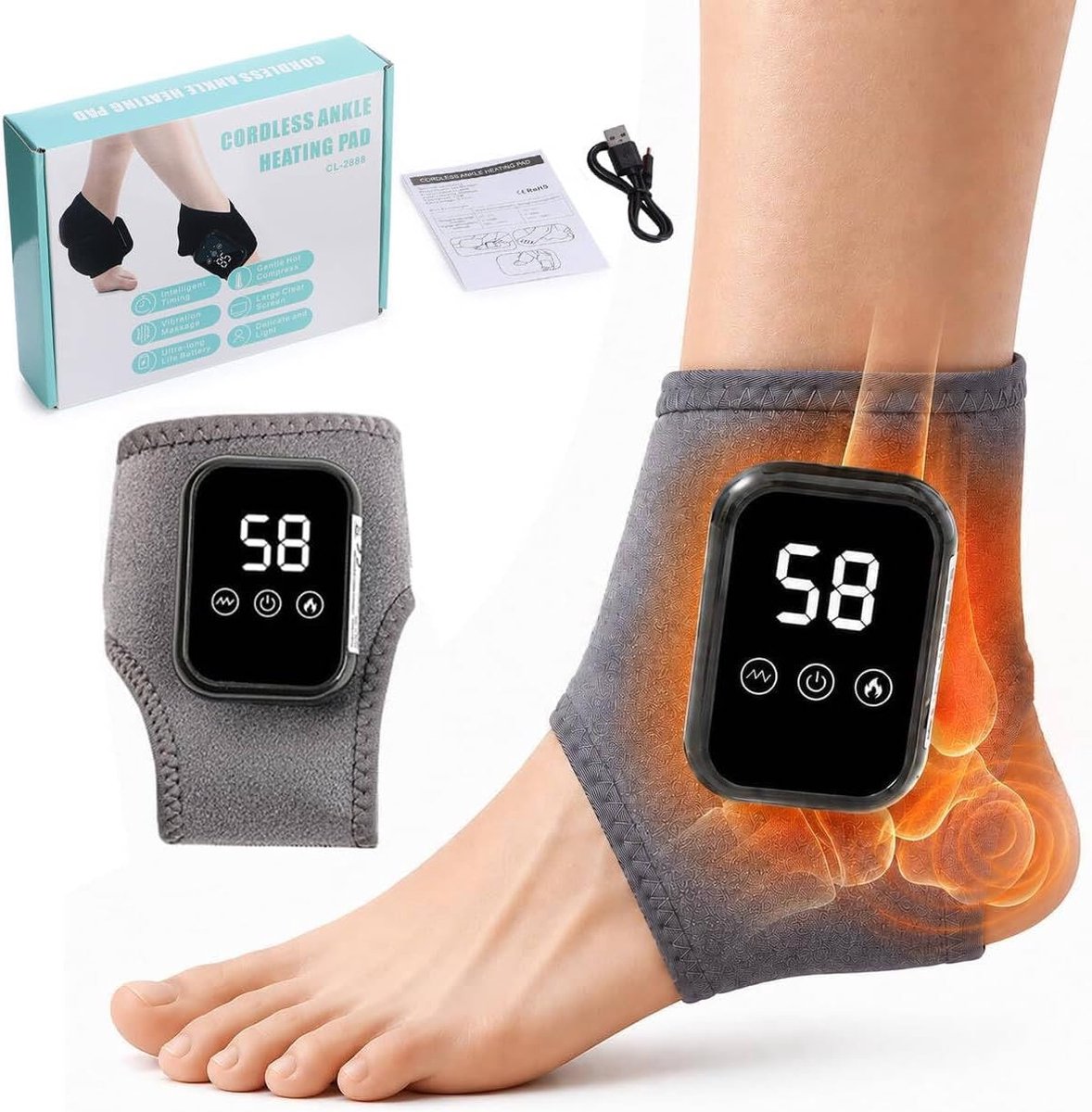 3-in-1-massageapparaat, speciaal ontworpen om pijn te verlichten die wordt veroorzaakt door neuropathie en plantaire fasciitis. Voorzien van 3 vibratiestanden en een warmtefunctie. (1 stuk - grijs)
