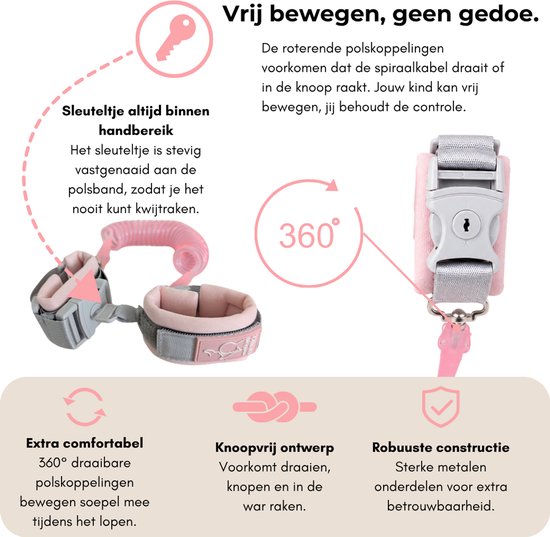 MijnNami Polstuigje Roze 360 Plus - Met Slotje 2 meter - Looptuigje - Kindertuigje - Wandeltuigje met looplijn van Merkloos — afbeelding 3