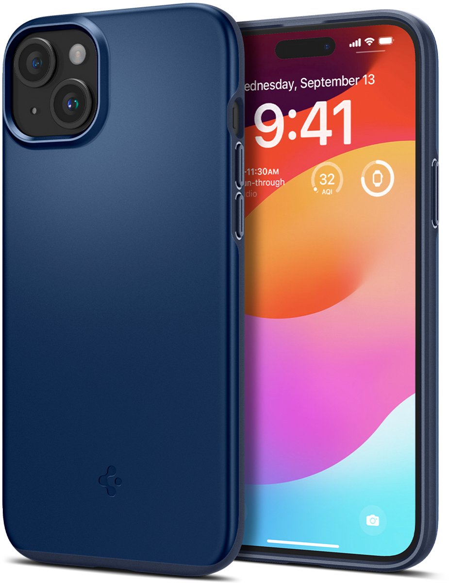 Spigen Thin Fit Hoesje Geschikt voor Apple iPhone 15 Plus - Back Cover Blauw