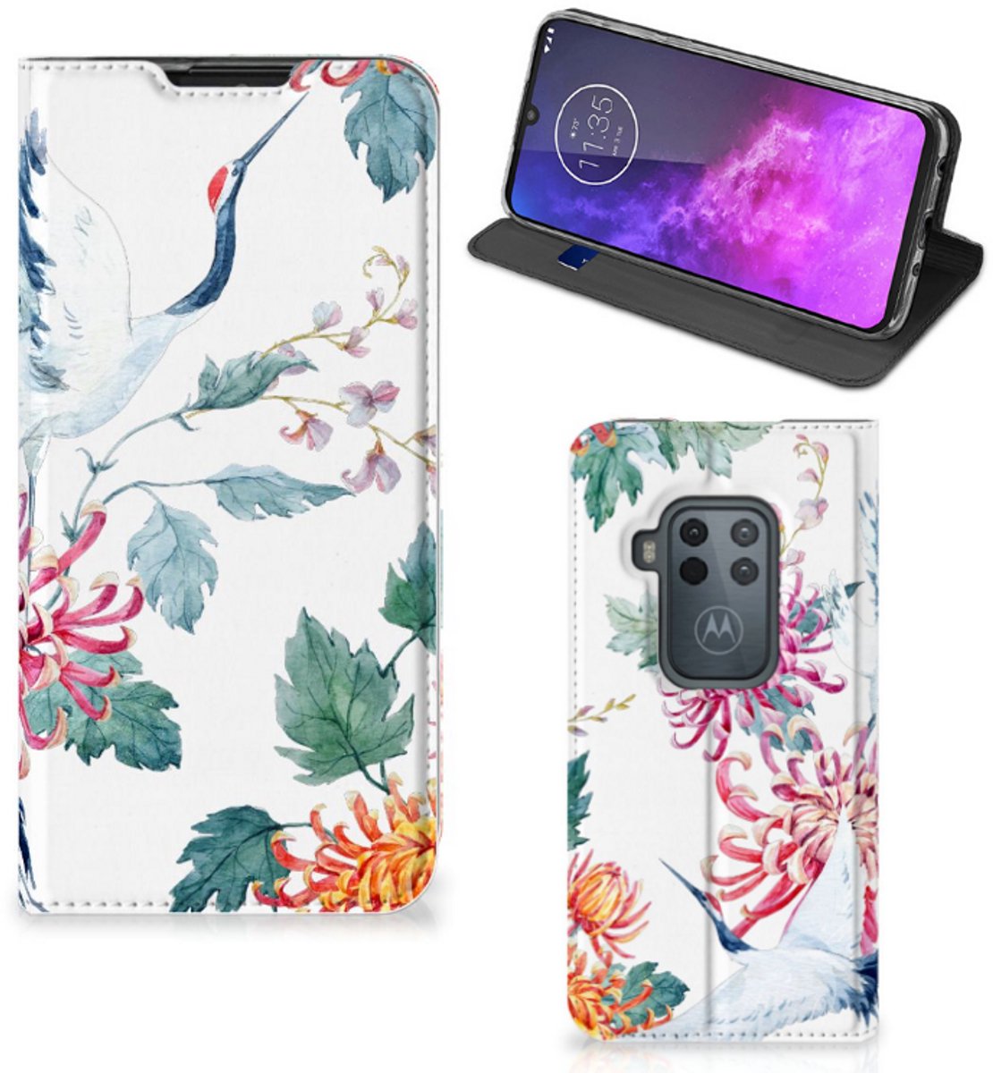 Motorola One Zoom Hoesje maken Bird Flowers