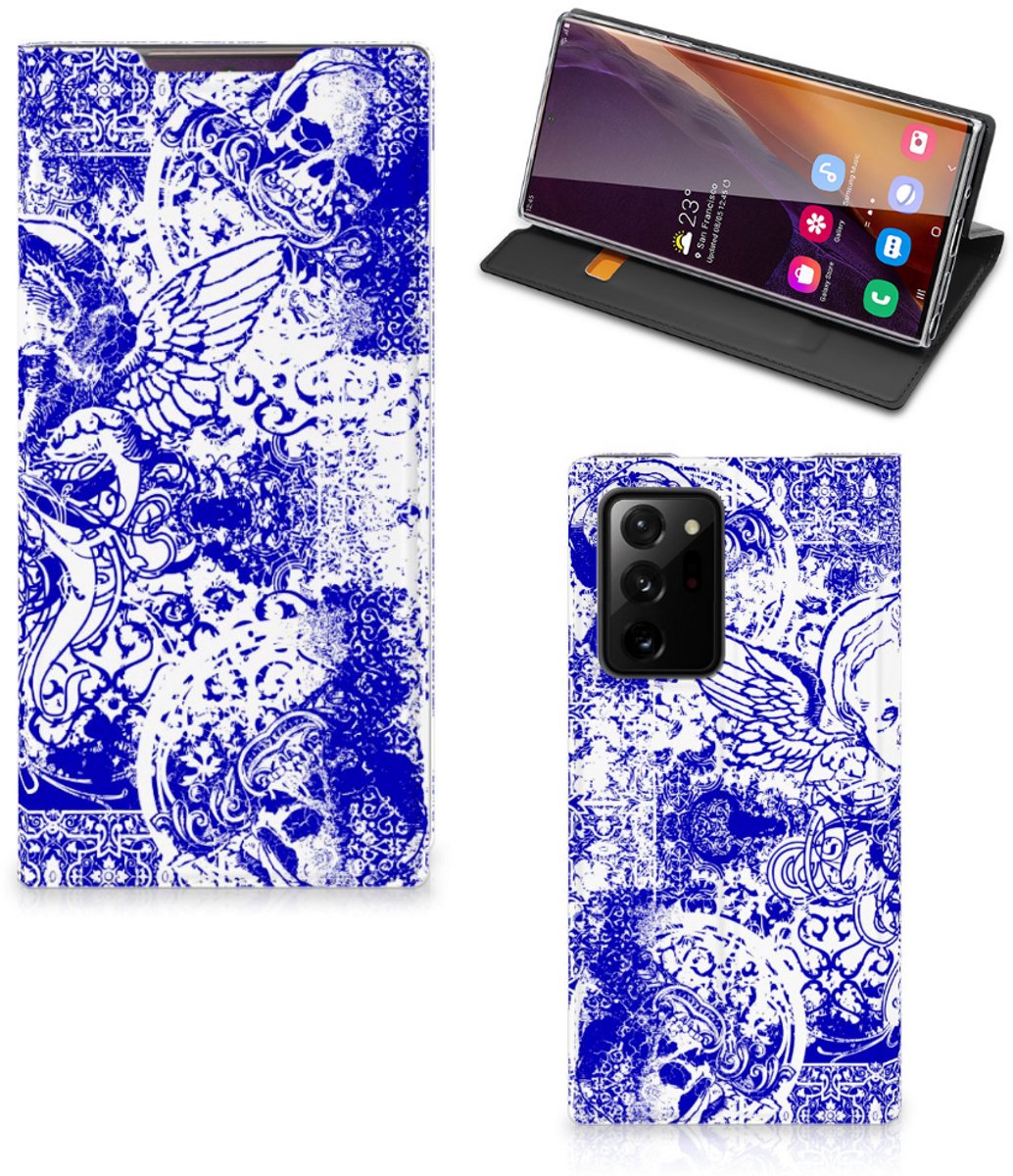 Mobiel BookCase Samsung Galaxy Note 20 Ultra Angel Skull Blauw