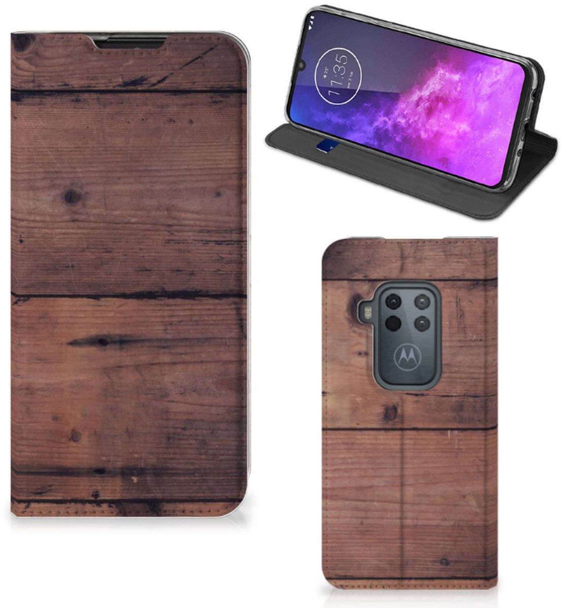 Standcase Hoesje voor Motorola One Zoom Book Wallet Case Old Wood