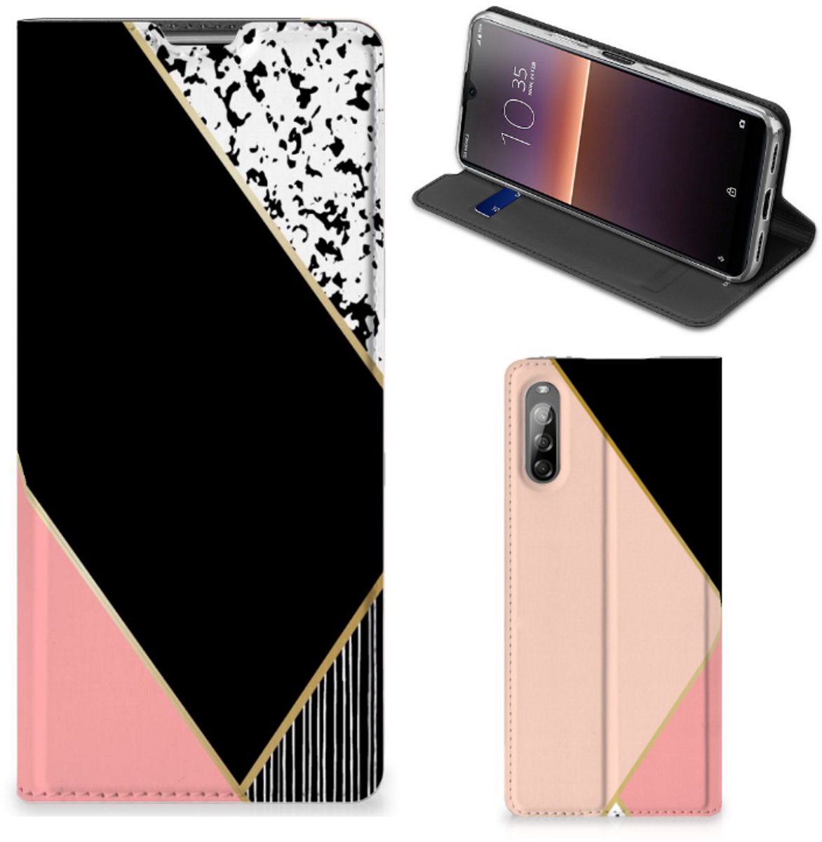 Sony Xperia L4 Stand Case Zwart Roze Vormen