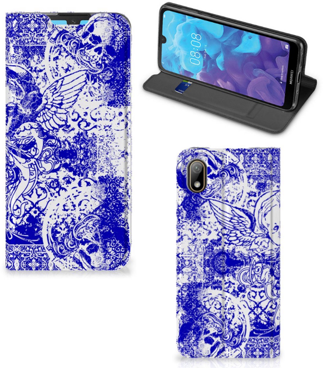 Mobiel BookCase Huawei Y5 (2019) Angel Skull Blauw