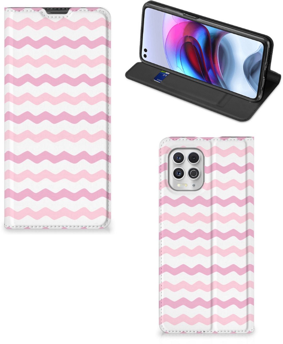 Motorola Moto G100 Hoesje met Magneet Waves Roze