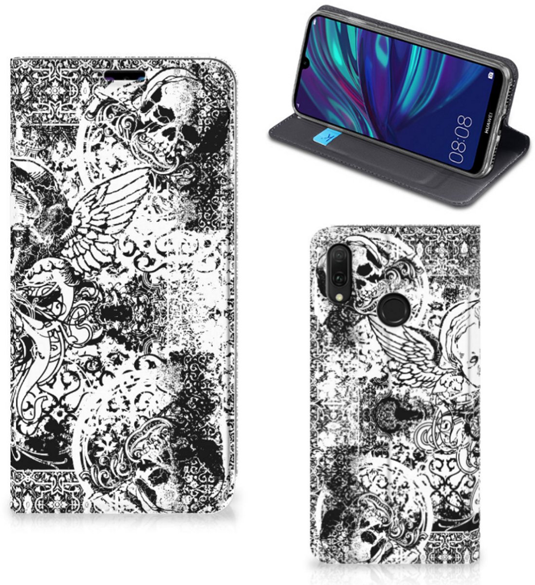 Mobiel BookCase Huawei Y7 hoesje Y7 Pro (2019) Skulls Angel