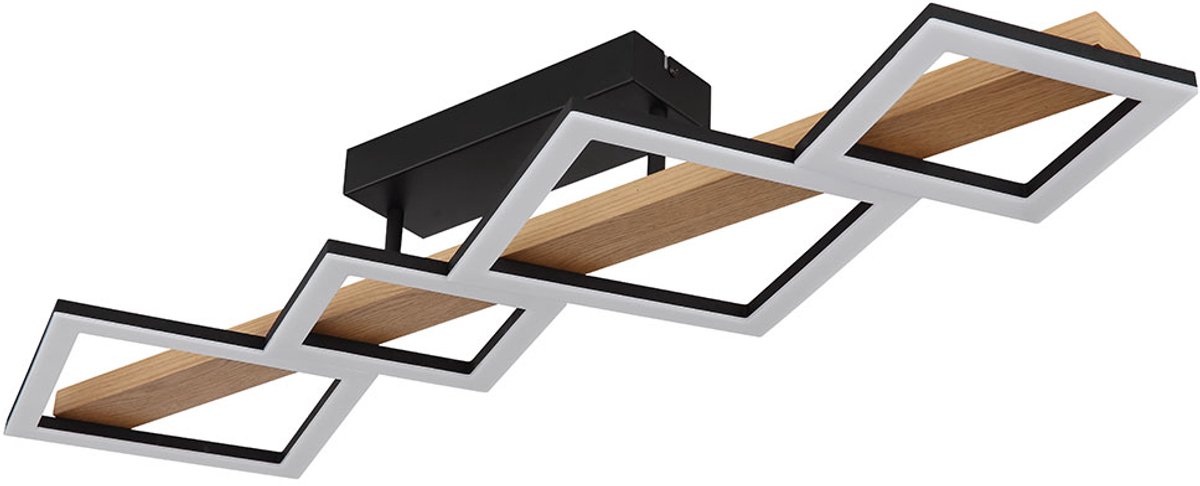 LED plafondlamp hout woonkamer lamp design lamp vierkantjes, MDF metaal, 35W 1880Lm warm wit, LxBxH 92x30x13