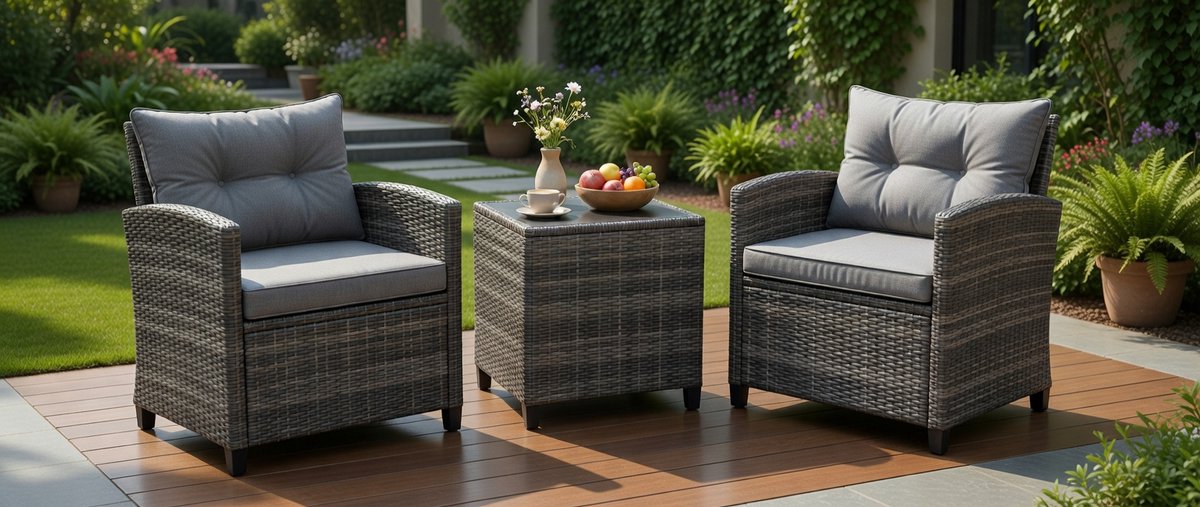 Luxe 3-Delige Rattan Tuinset voor 2 Personen – Balkon & Terras Meubels met Tafel en Comfortabele Stoelen – Weerbestendig & UV-bestendig – Medahomestore