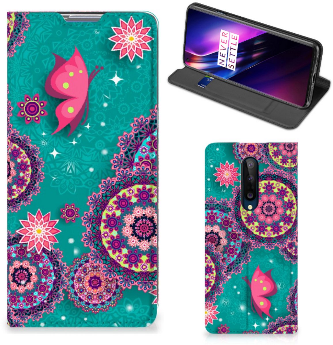 Standcase Hoesje voor OnePlus 8 Bookcase Cirkels en Vlinders