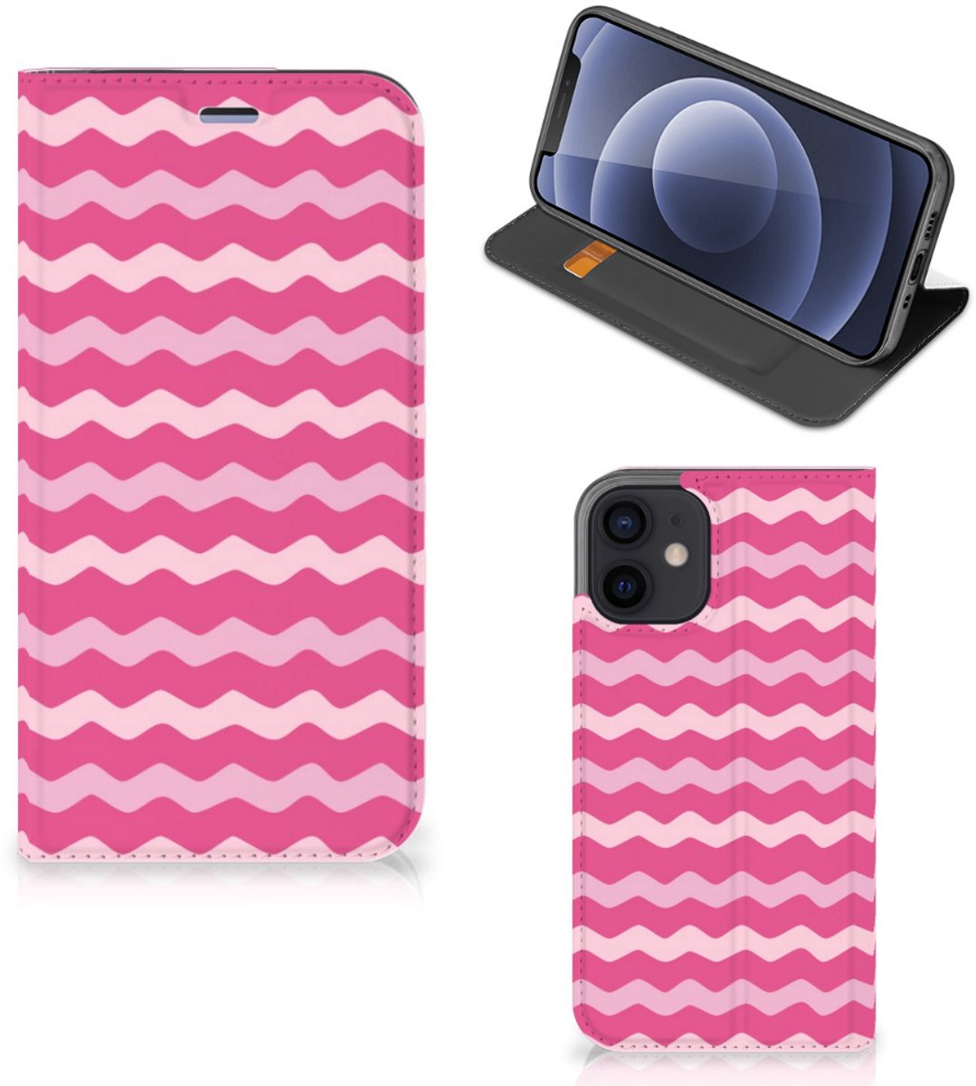 iPhone 12 Mini Hoesje met Magneet Waves Pink